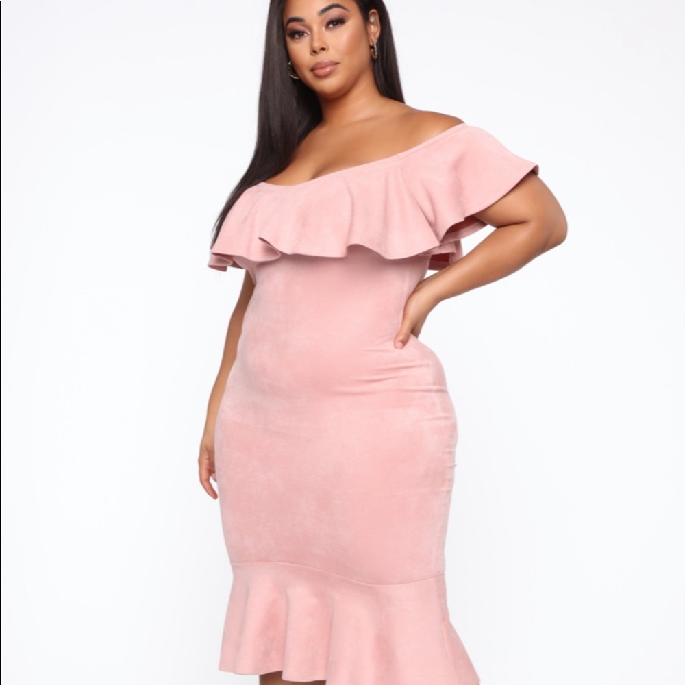 Fashion Nova Aliana Suede Dress- Dusty Pink 3x
